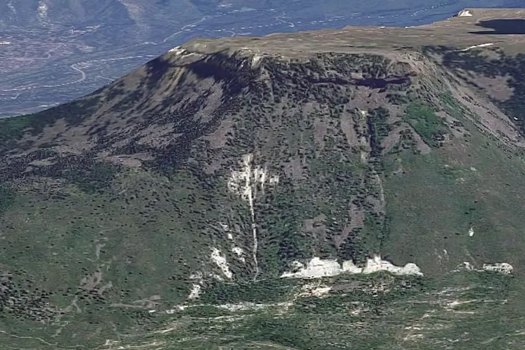 Aerial view of the Thunderbird rock formation on the side of Grand Mesa